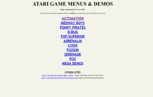 Screenshot of link Atari game menus and demos