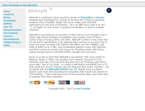 Screenshot of link ARAnyM