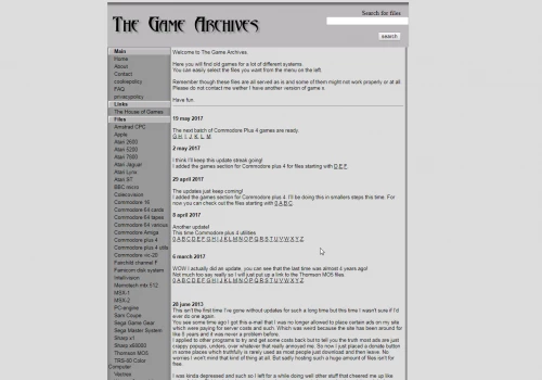 Screenshot of website The Games Archives