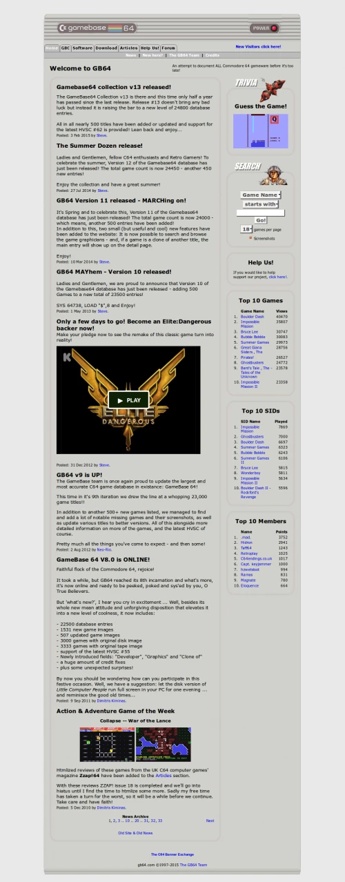 Screenshot of website Gamebase 64